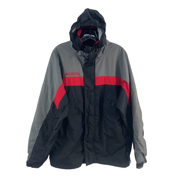 Columbia Boys' Gray/Black Hooded Zip Windbreaker Jacket, Size 18-20, Pre-Owned